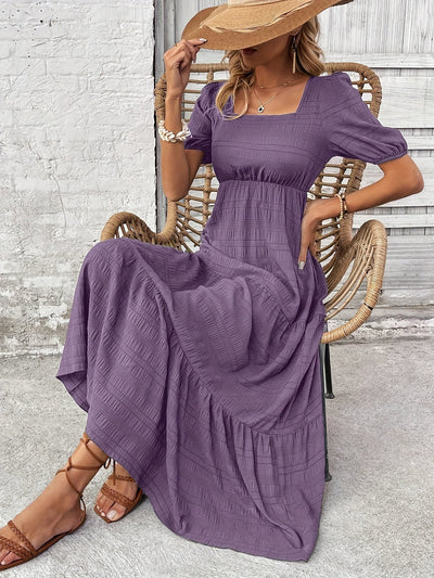 Square Neck Long Sleeve A-Line Dress